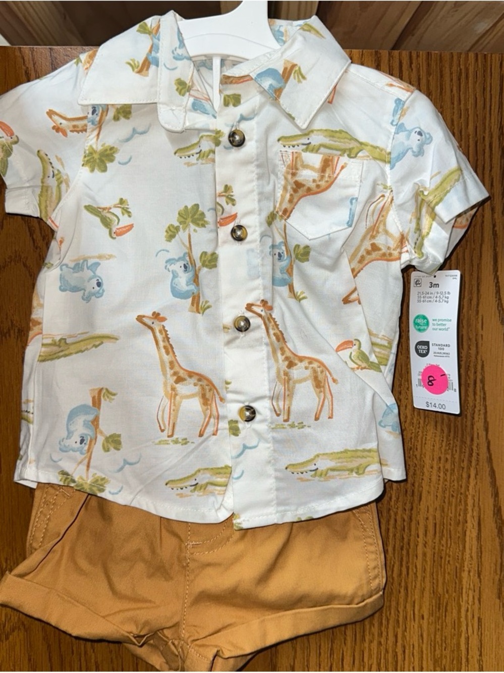 3mo 2-piece Baby Safari Print Button-Up Shirt with shorts